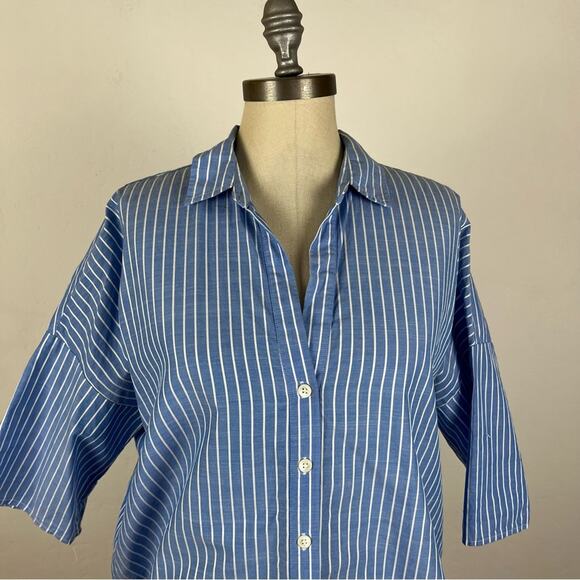 Joie Blue Stripe Boxy Button Down Top - Picture 3 of 9